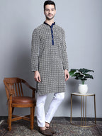 Jompers Men's Navy Blue Embroidered Kurta Only | Grocsy