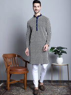 Jompers Men's Navy Blue Embroidered Kurta Only | Grocsy