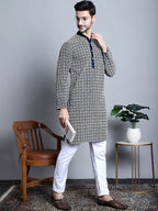 Jompers Men's Navy Blue Embroidered Kurta Only | Grocsy