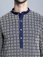 Jompers Men's Navy Blue Embroidered Kurta Only | Grocsy