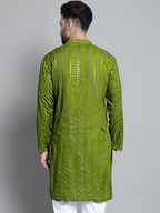 Jompers Men's Embroidered Mirror Work Kurta Only - Olive | Grocsy