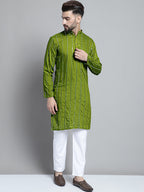 Jompers Men's Embroidered Mirror Work Kurta Only - Olive | Grocsy