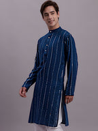 Jompers Men's Embroidered Mirror Work Kurta - Peacock | Grocsy
