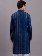 Jompers Men's Embroidered Mirror Work Kurta - Peacock | Grocsy