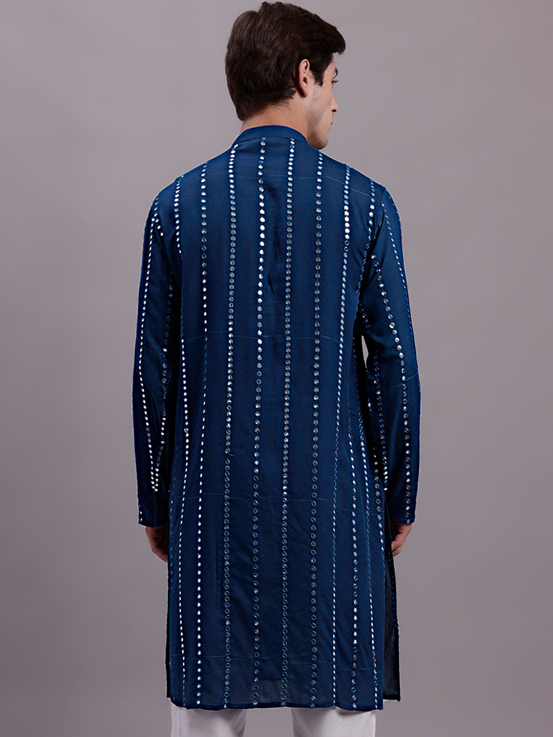 Jompers Men's Embroidered Mirror Work Kurta - Peacock | Grocsy