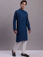 Jompers Men's Embroidered Mirror Work Kurta - Peacock | Grocsy