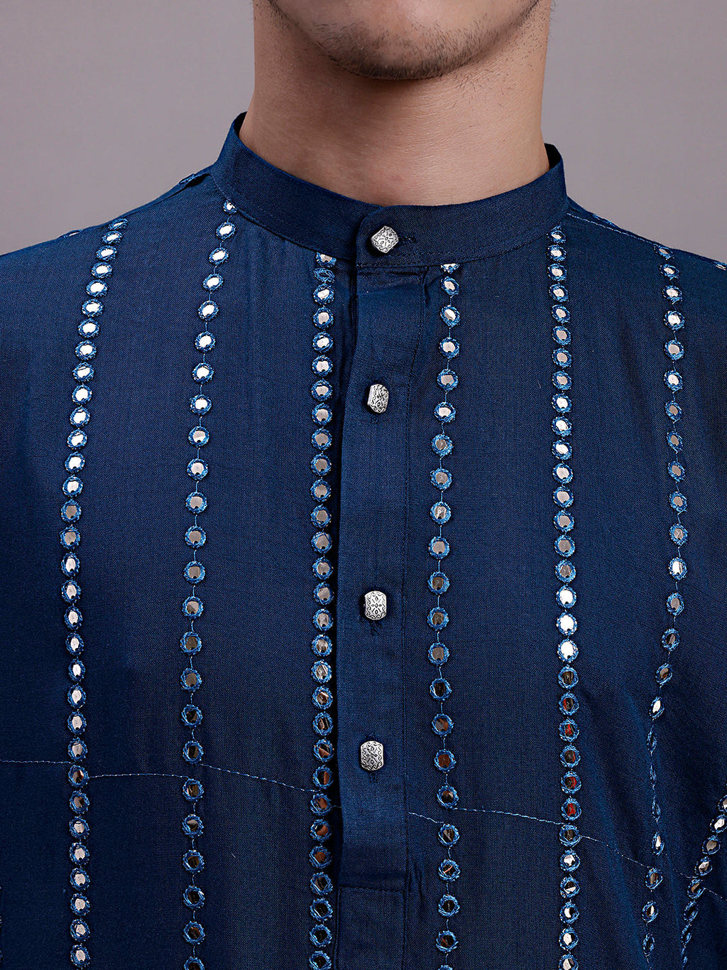 Jompers Men's Embroidered Mirror Work Kurta - Peacock | Grocsy
