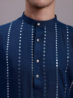 Jompers Men's Embroidered Mirror Work Kurta - Peacock | Grocsy