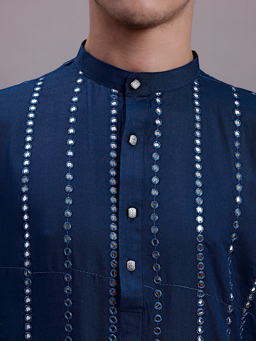 Jompers Men's Embroidered Mirror Work Kurta - Peacock | Grocsy