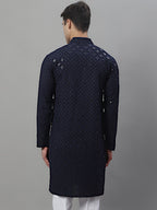 Jompers Men's Navy Blue Chikankari Embroidered and Sequence Kurta | Grocsy