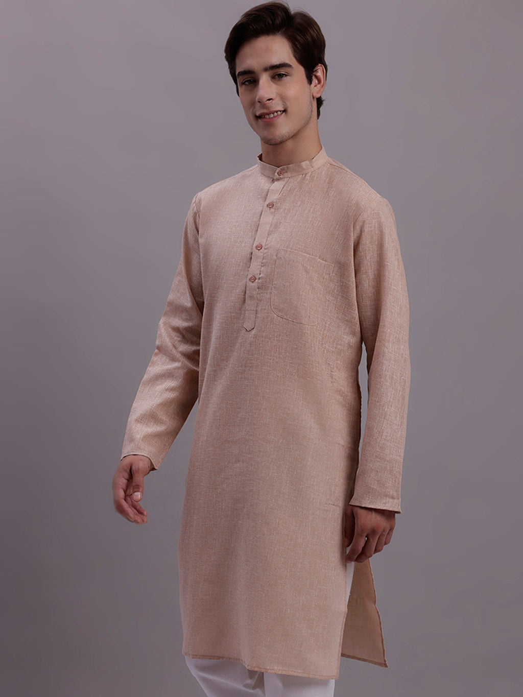 Jompers Men's Solid Pure Cotton Kurta - Beige | Grocsy