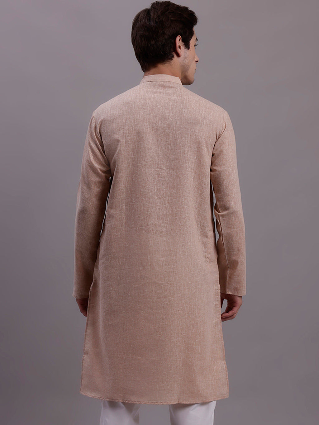 Jompers Men's Solid Pure Cotton Kurta - Beige | Grocsy