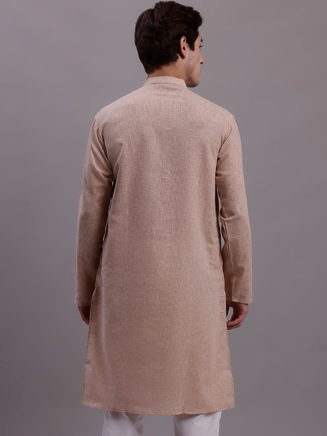 Jompers Men's Solid Pure Cotton Kurta - Beige | Grocsy