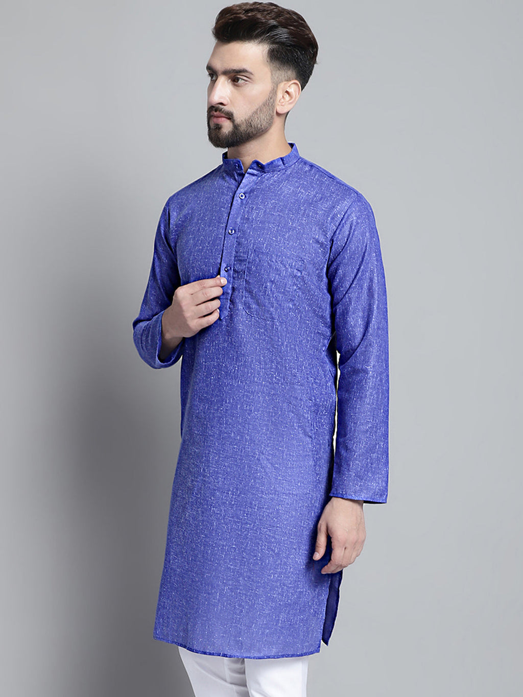 Jompers Men's Solid Pure Cotton Kurta Only - Blue | Grocsy
