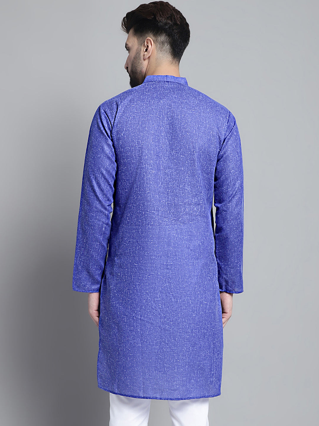 Jompers Men's Solid Pure Cotton Kurta Only - Blue | Grocsy