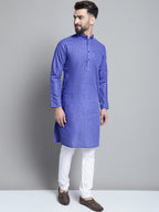 Jompers Men's Solid Pure Cotton Kurta Only - Blue | Grocsy