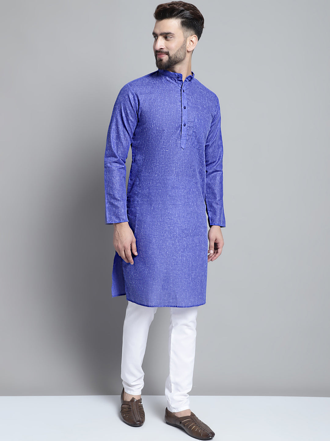 Jompers Men's Solid Pure Cotton Kurta Only - Blue | Grocsy