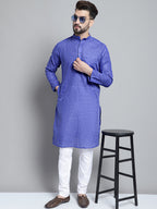 Jompers Men's Solid Pure Cotton Kurta Only - Blue | Grocsy