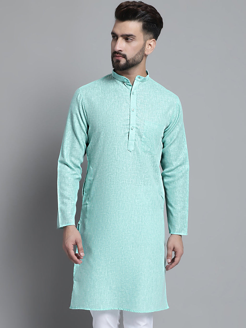 Jompers Men's Solid Pure Cotton Kurta Only - Green | Grocsy