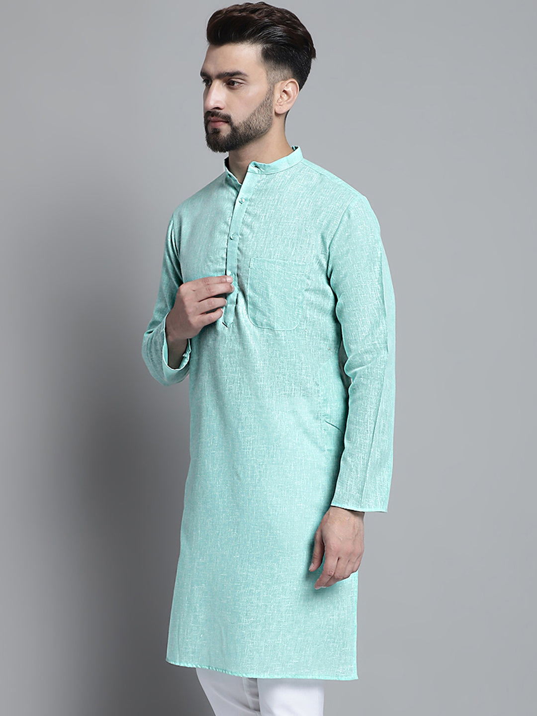 Jompers Men's Solid Pure Cotton Kurta Only - Green | Grocsy