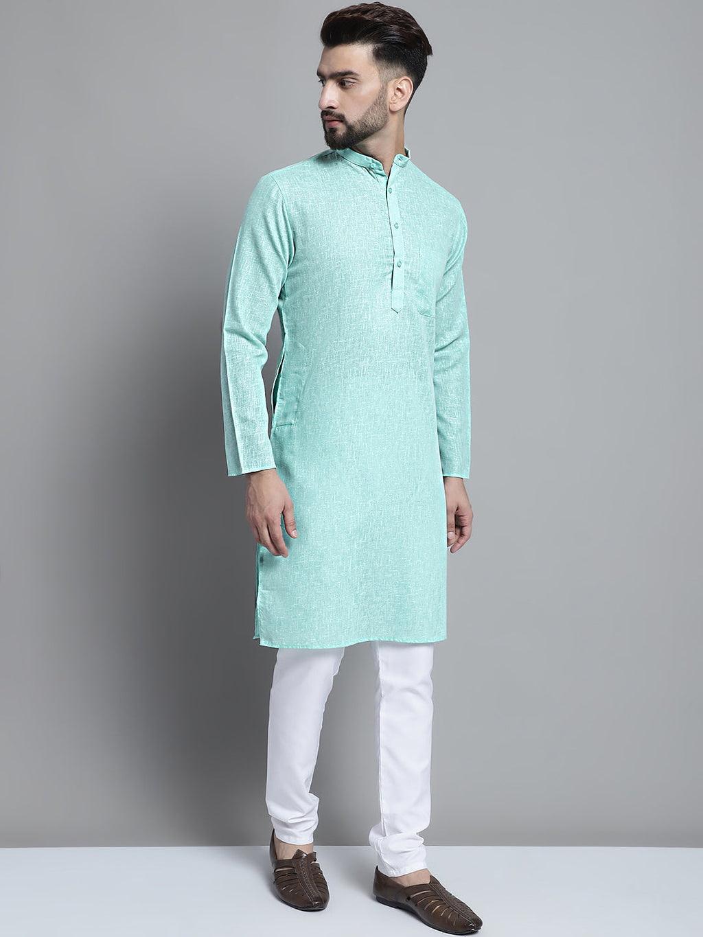 Jompers Men's Solid Pure Cotton Kurta Only - Green | Grocsy