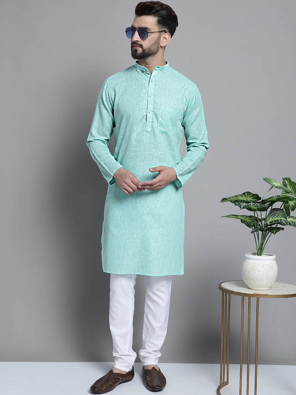 Jompers Men's Solid Pure Cotton Kurta Only - Green | Grocsy