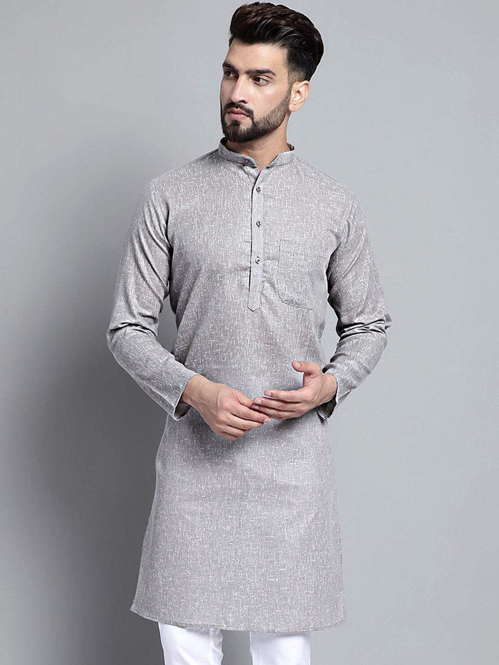 Jompers Men's Solid Pure Cotton Kurta Only - Grey | Grocsy