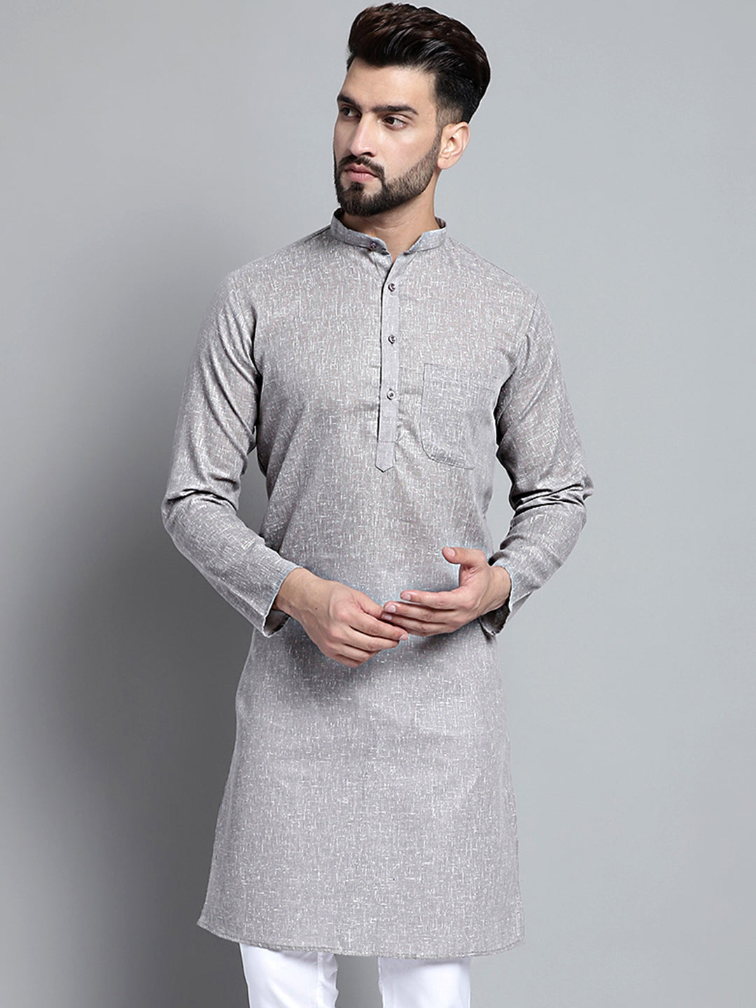 Jompers Men's Solid Pure Cotton Kurta Only - Grey | Grocsy