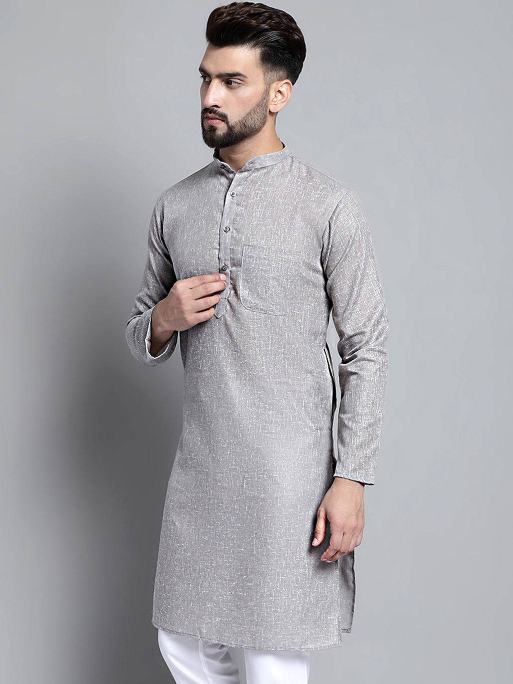 Jompers Men's Solid Pure Cotton Kurta Only - Grey | Grocsy
