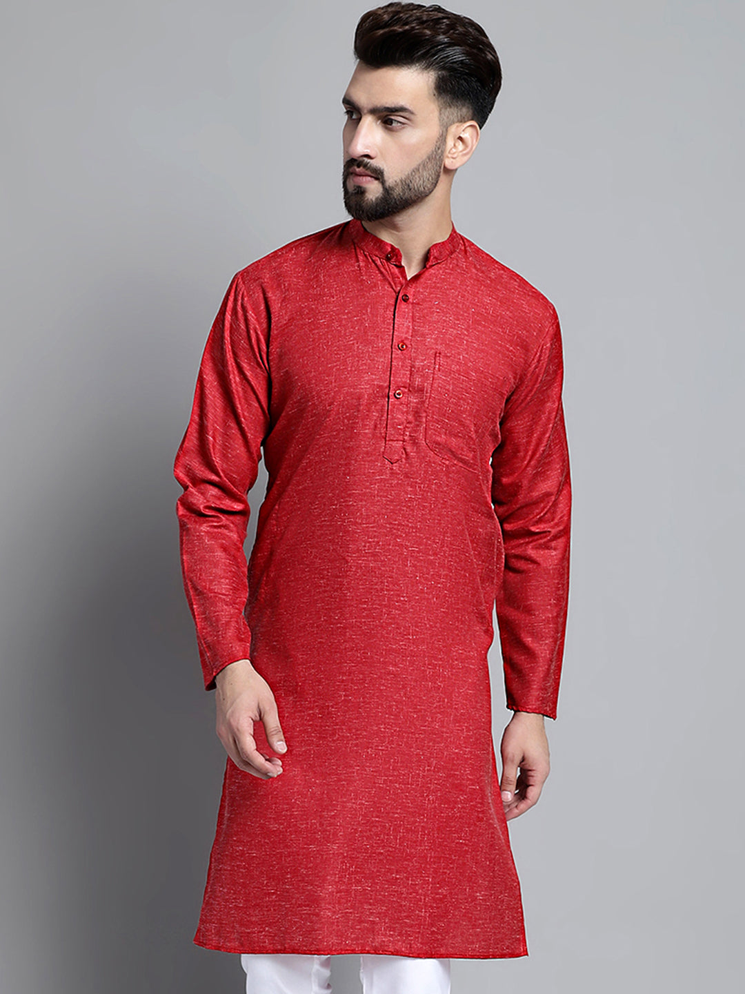 Jompers Men's Solid Pure Cotton Kurta Only - Maroon | Grocsy