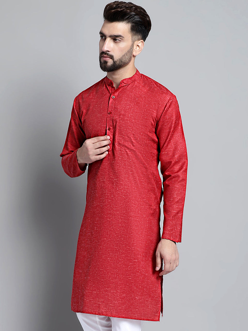 Jompers Men's Solid Pure Cotton Kurta Only - Maroon | Grocsy