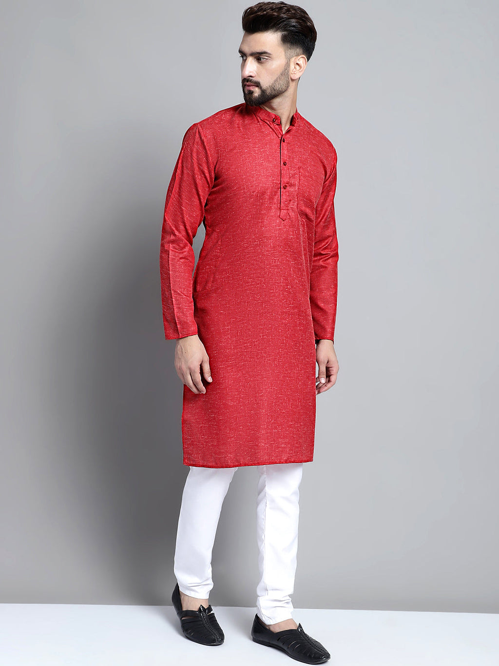 Jompers Men's Solid Pure Cotton Kurta Only - Maroon | Grocsy