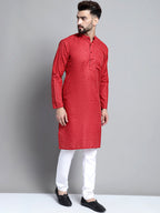 Jompers Men's Solid Pure Cotton Kurta Only - Maroon | Grocsy