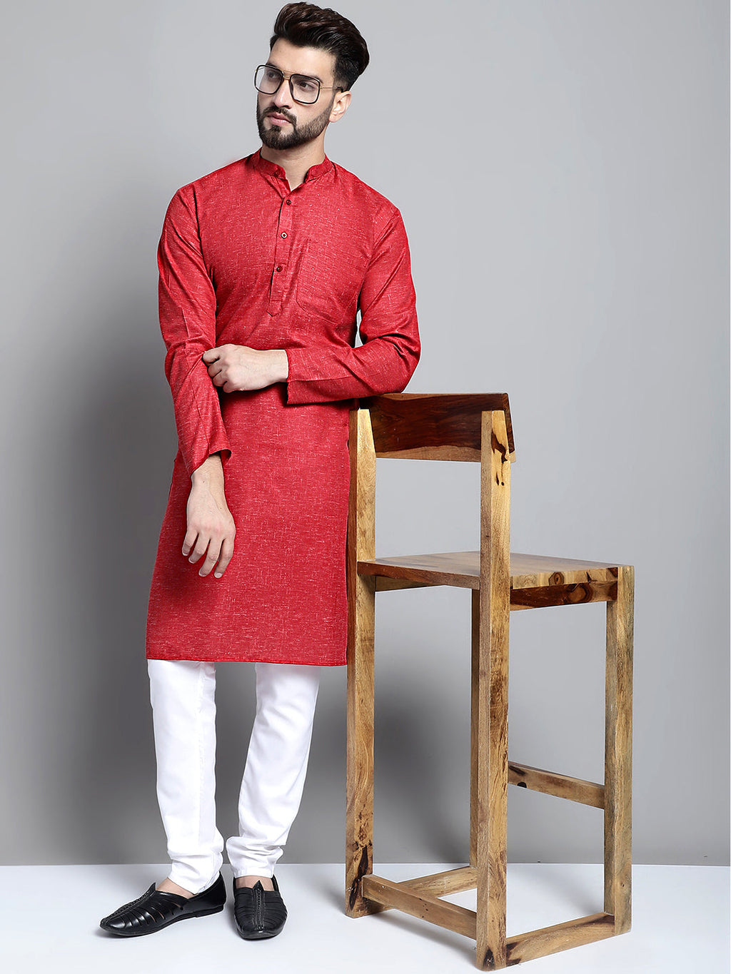 Jompers Men's Solid Pure Cotton Kurta Only - Maroon | Grocsy
