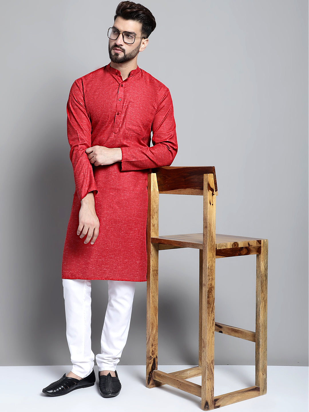 Jompers Men's Solid Pure Cotton Kurta Only - Maroon | Grocsy