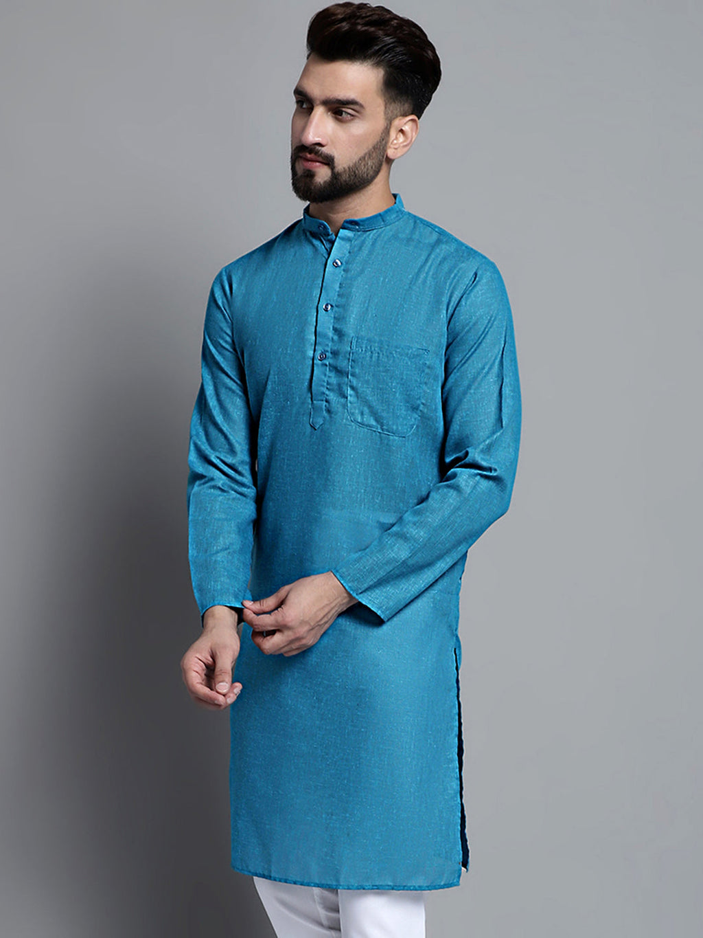 Jompers Men's Solid Pure Cotton Kurta Only - Peacock | Grocsy