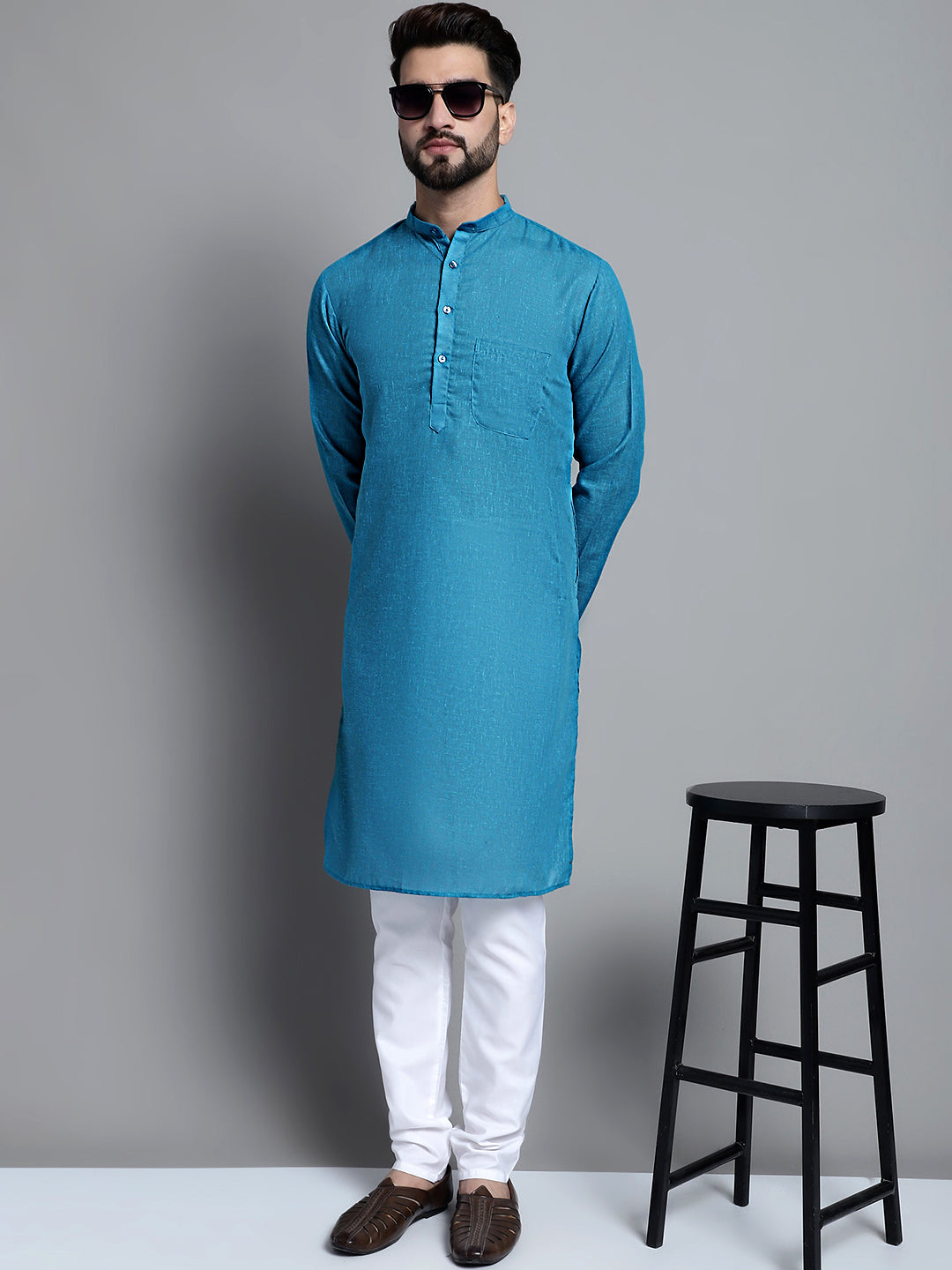 Jompers Men's Solid Pure Cotton Kurta Only - Peacock | Grocsy