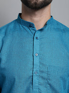 Jompers Men's Solid Pure Cotton Kurta Only - Peacock | Grocsy