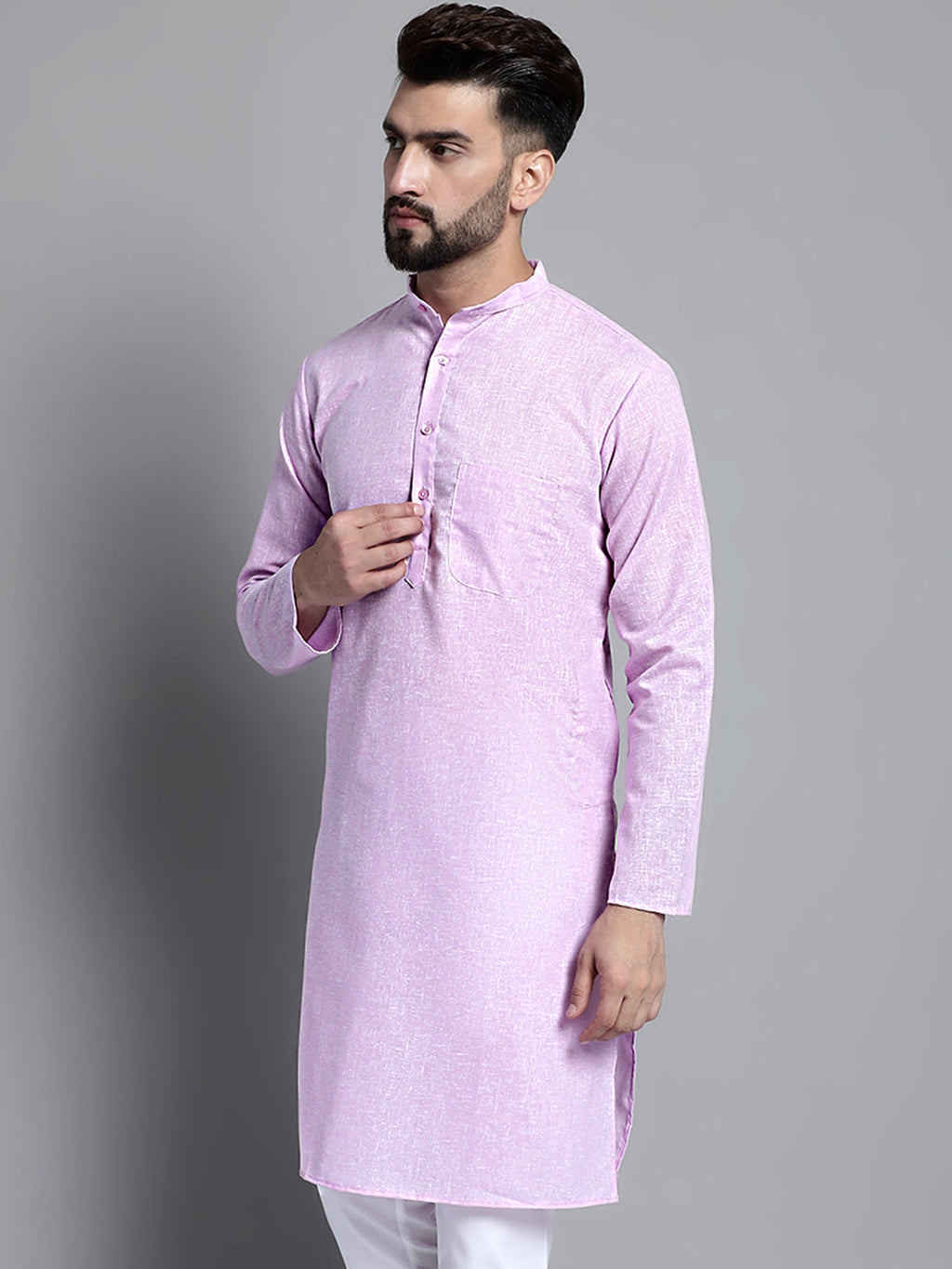 Jompers Men's Solid Pure Cotton Kurta Only - Purple | Grocsy