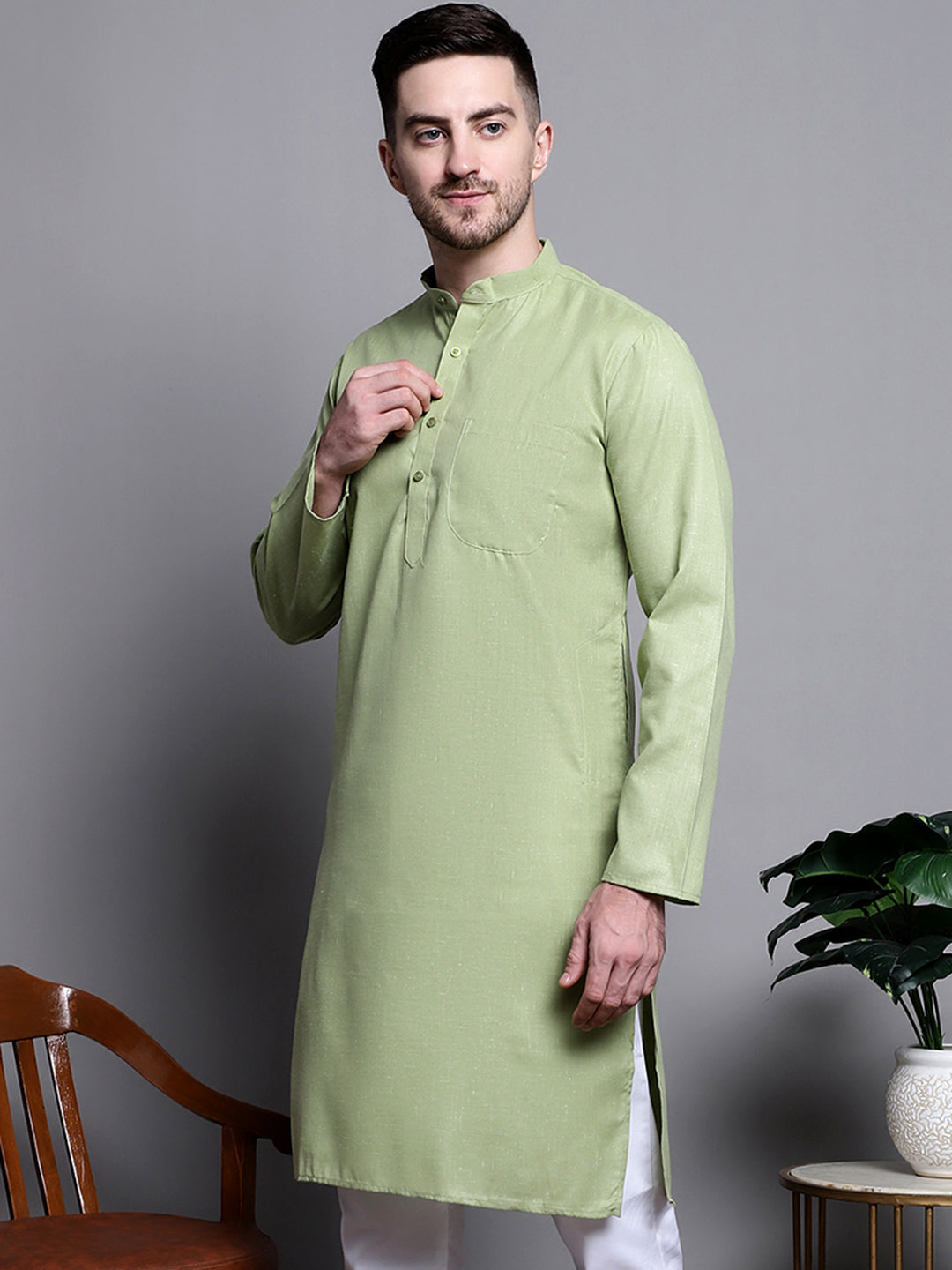 Jompers Men's Pure Cotton Kurta - Pista | Grocsy