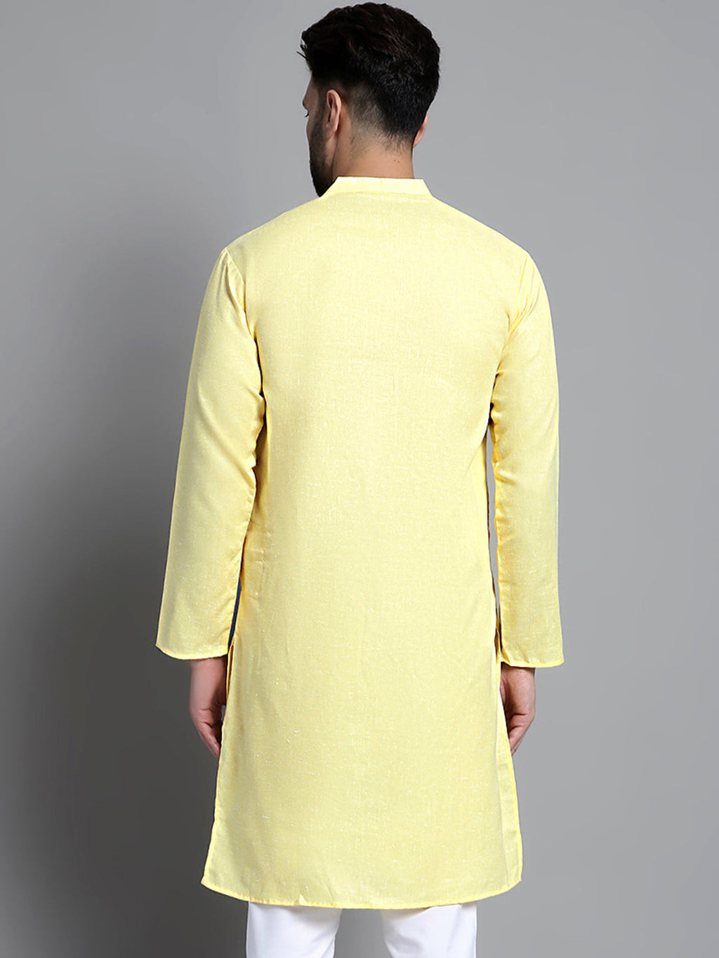 Jompers Men's Solid Pure Cotton Kurta Only - Yellow | Grocsy