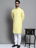 Jompers Men's Solid Pure Cotton Kurta Only - Yellow | Grocsy