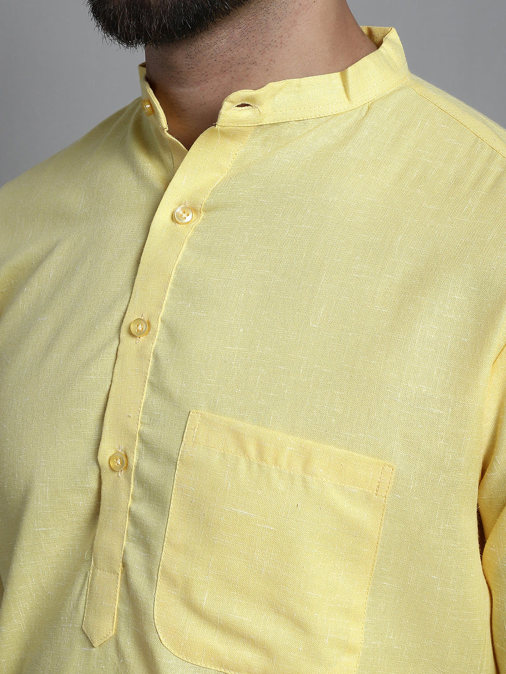 Jompers Men's Solid Pure Cotton Kurta Only - Yellow | Grocsy