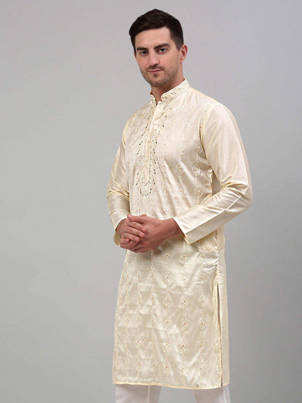 Jompers Men's Cream Embroidered Kurta Only | Grocsy