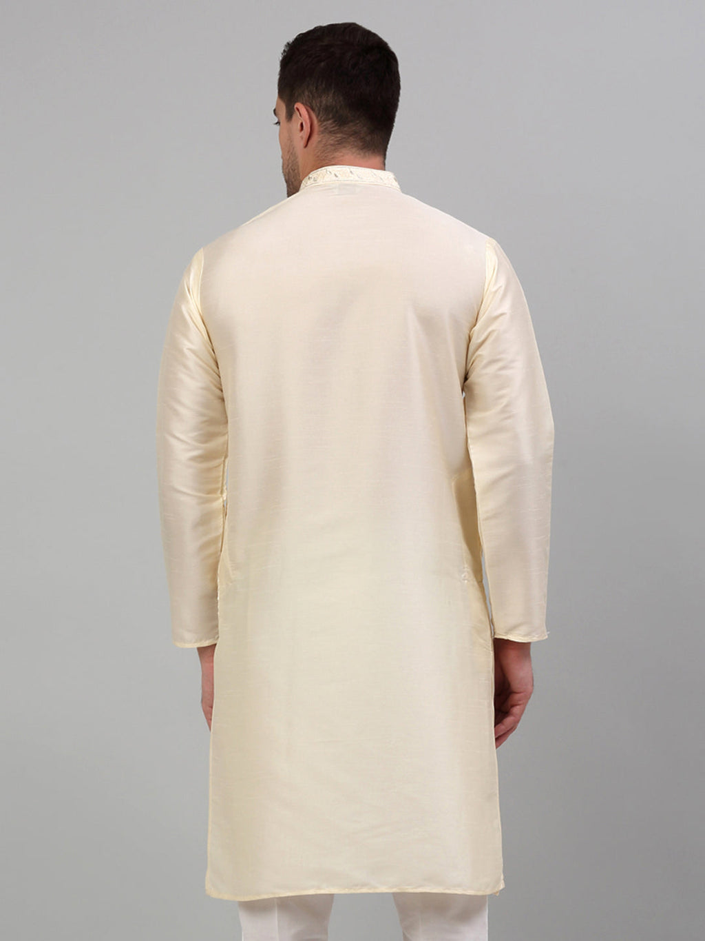 Jompers Men's Cream Embroidered Kurta Only | Grocsy
