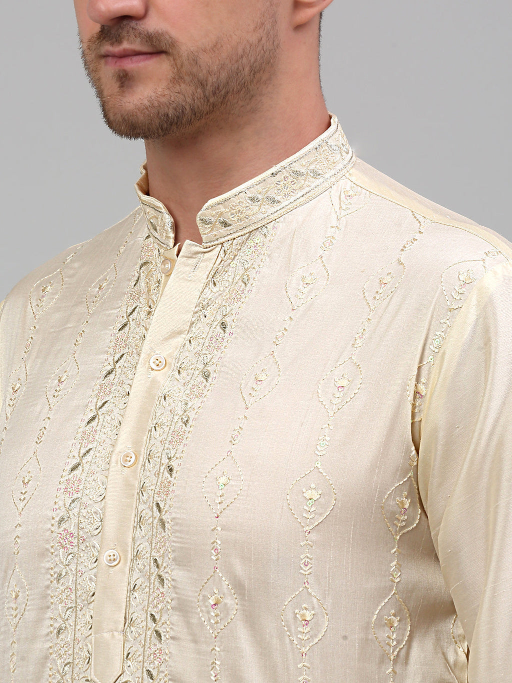 Jompers Men's Cream Embroidered Kurta Only | Grocsy