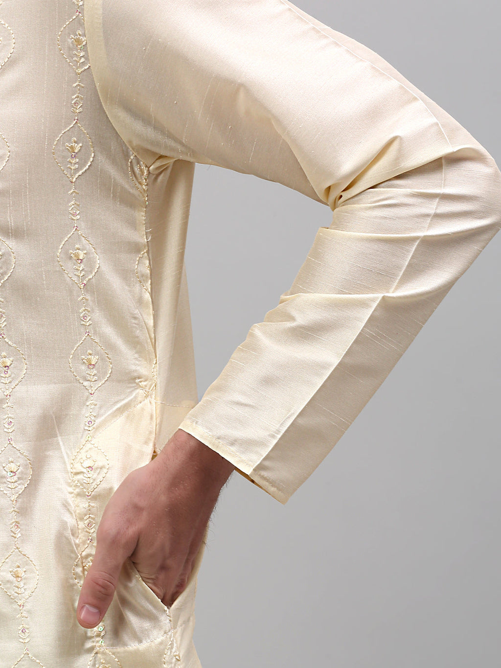 Jompers Men's Cream Embroidered Kurta Only | Grocsy
