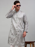 Jompers Men's Grey Embroidered Kurta Only | Grocsy