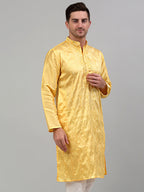 Jompers Men's Yellow Embroidered Kurta Only | Grocsy
