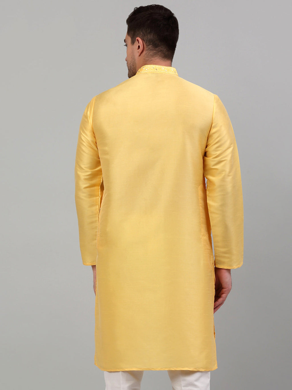 Jompers Men's Yellow Embroidered Kurta Only | Grocsy